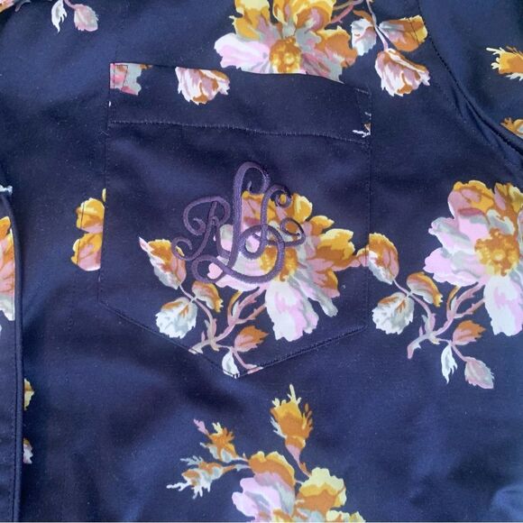 Lauren Ralph Lauren Pajama Set Sz M Satin Finish Blue with Floral Print - Picture 13 of 13